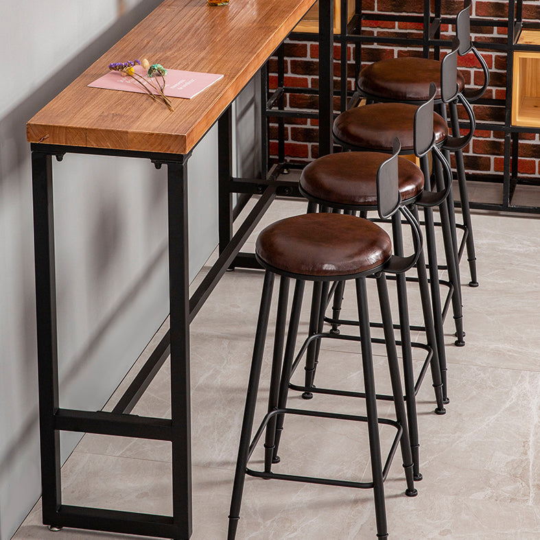 Industrial Style Bar Table Solid Wood Top Bistro Table with Trestle Base