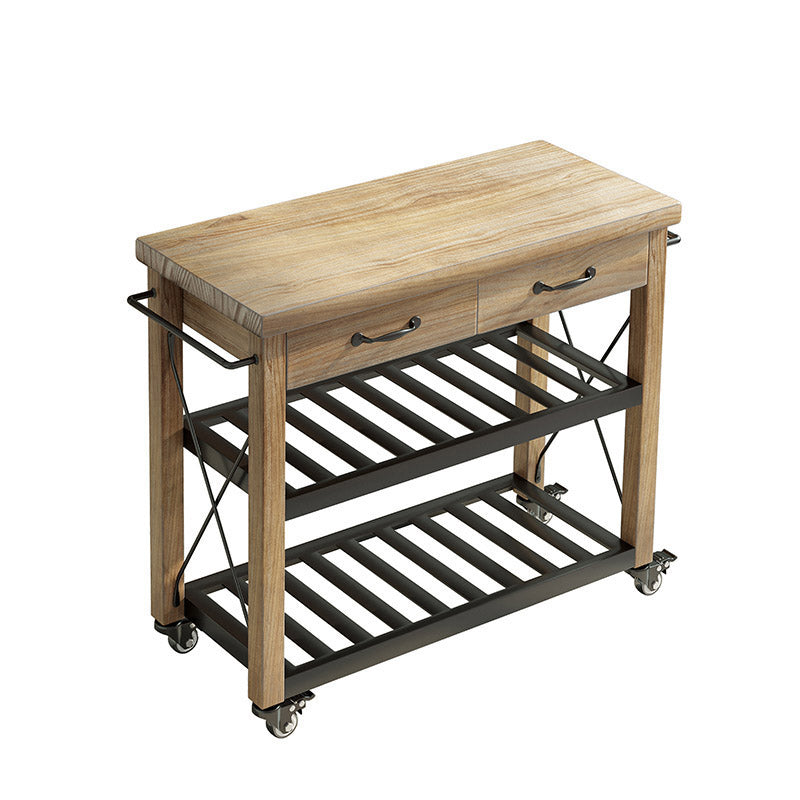 Open Storage Kitchen Trolley Rolling Prep Table with Open Shelves