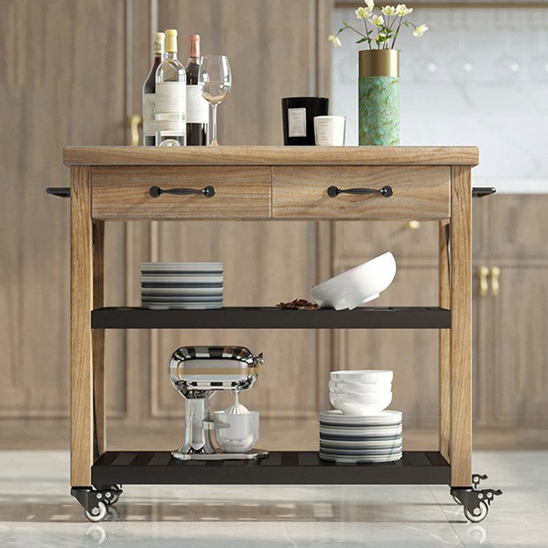 Open Storage Kitchen Trolley Rolling Prep Table with Open Shelves