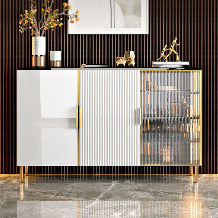 Glam Style Credenza Wood Glass Doors Buffet Credenza with Cabinets