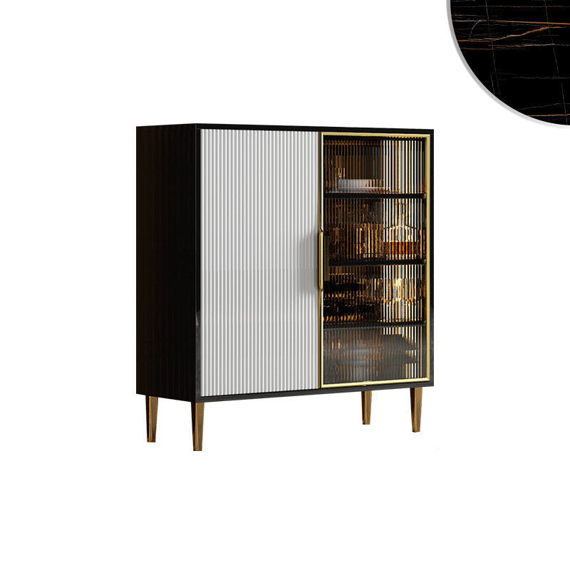 Glam Style Credenza Wood Glass Doors Buffet Credenza with Cabinets