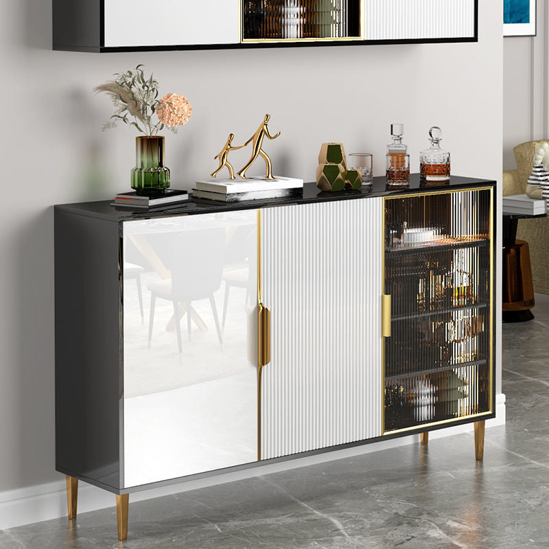 Glam Style Credenza Wood Glass Doors Buffet Credenza with Cabinets