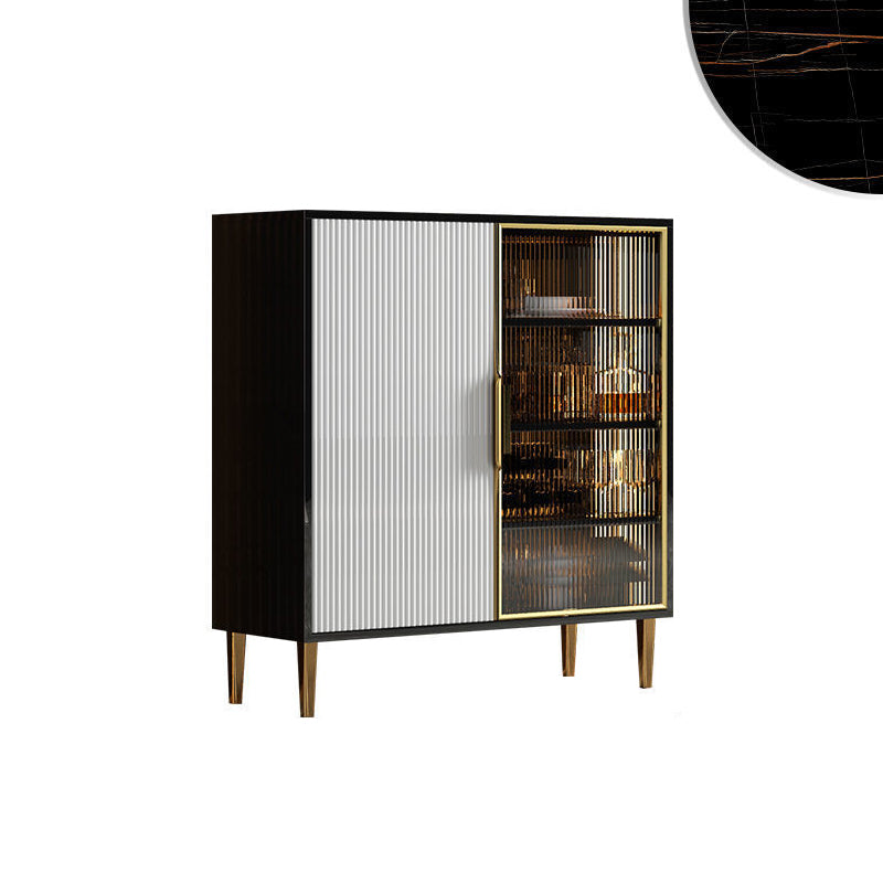 Glam Style Credenza Wood Glass Doors Buffet Credenza with Cabinets