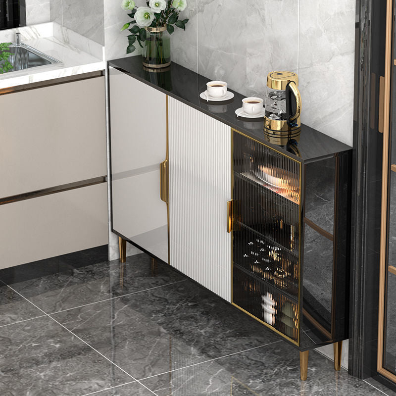 Glam Style Credenza Wood Glass Doors Buffet Credenza with Cabinets