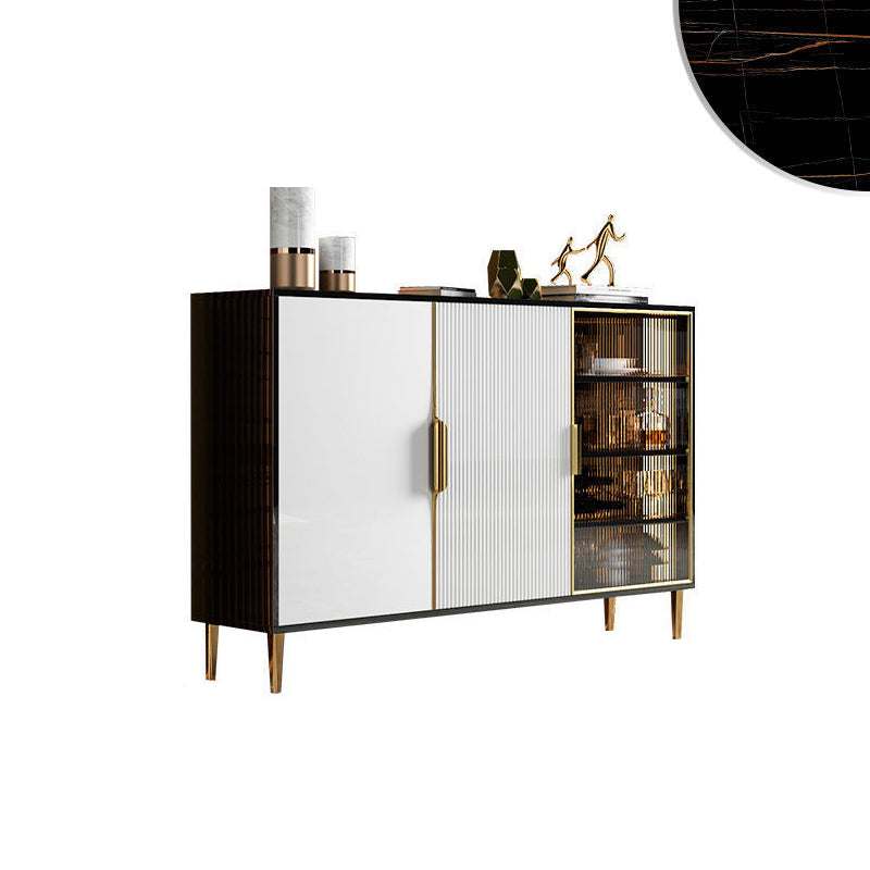 Glam Style Credenza Wood Glass Doors Buffet Credenza with Cabinets