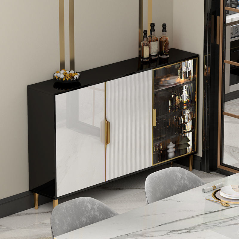 Glam Style Credenza Wood Glass Doors Buffet Credenza with Cabinets