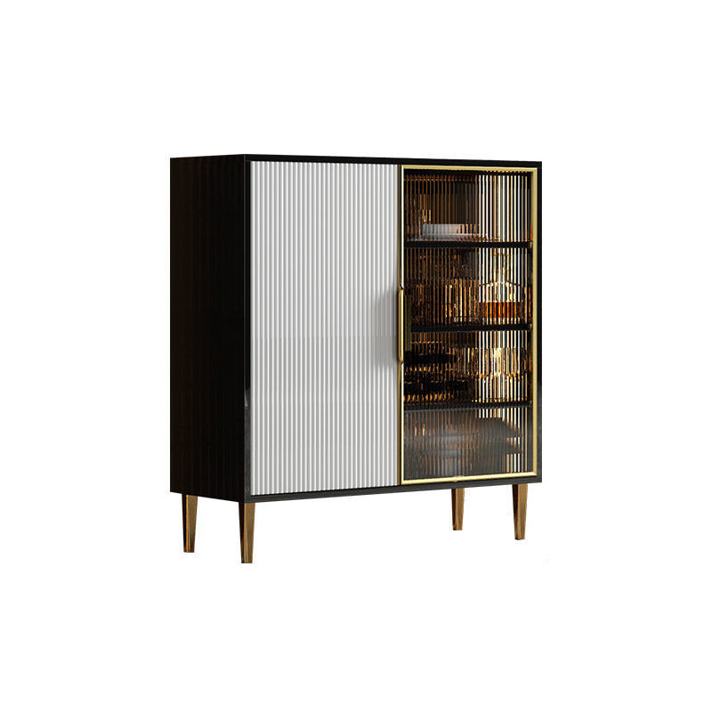 Glam Style Credenza Wood Glass Doors Buffet Credenza with Cabinets