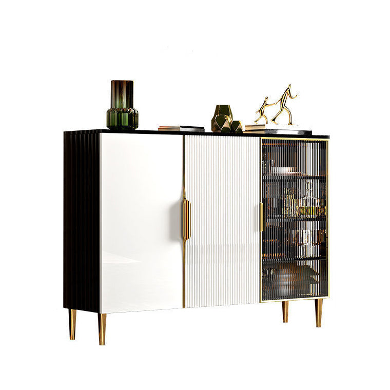 Glam Style Credenza Wood Glass Doors Buffet Credenza with Cabinets