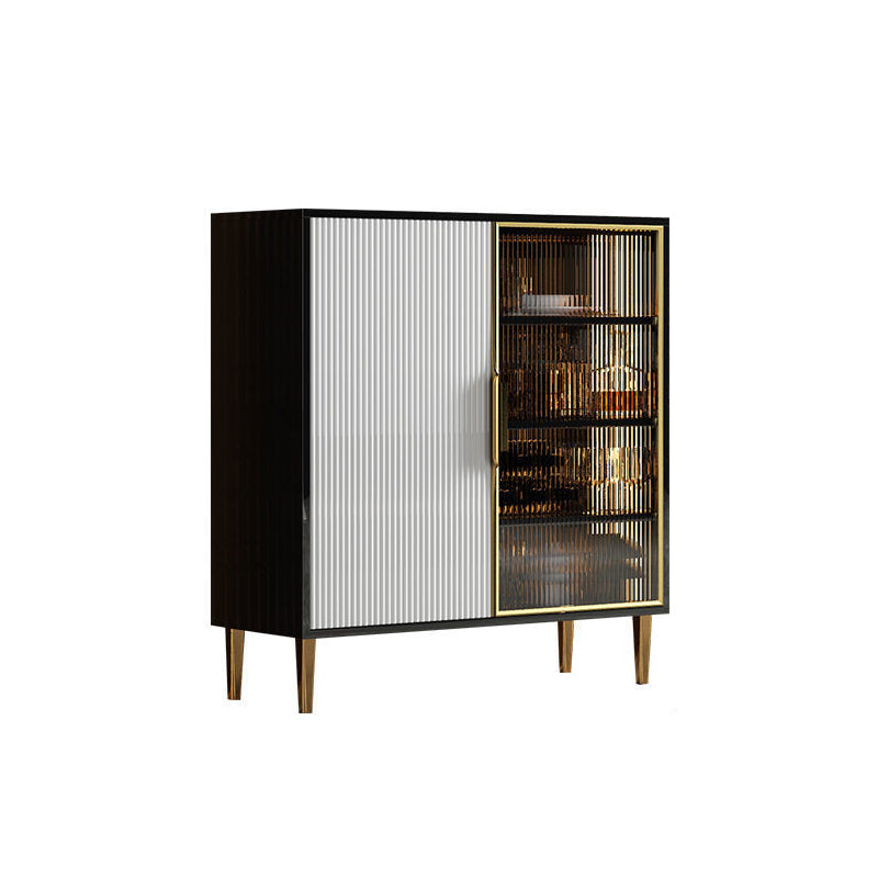 Glam Style Credenza Wood Glass Doors Buffet Credenza with Cabinets