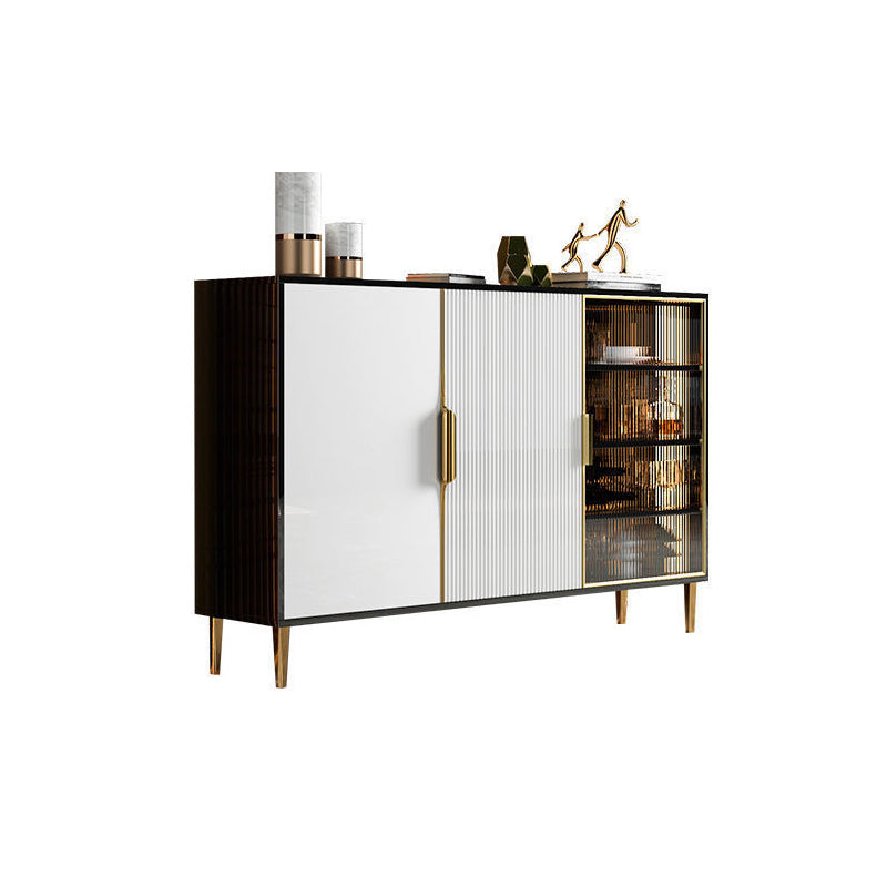 Glam Style Credenza Wood Glass Doors Buffet Credenza with Cabinets