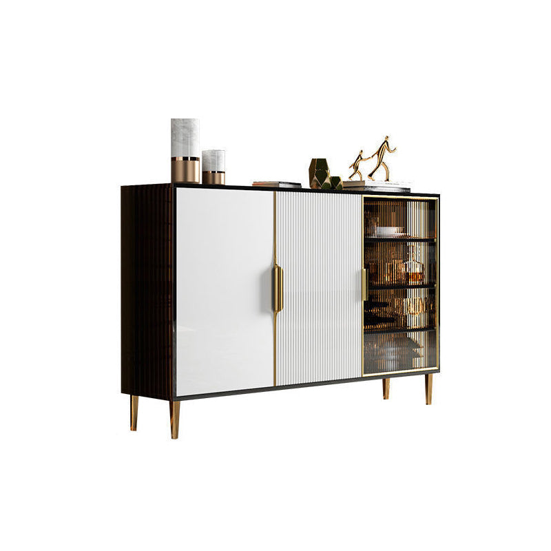 Glam Style Credenza Wood Glass Doors Buffet Credenza with Cabinets