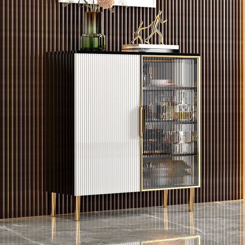 Glam Style Credenza Wood Glass Doors Buffet Credenza with Cabinets