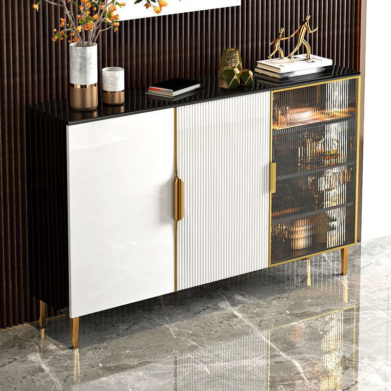 Glam Style Credenza Wood Glass Doors Buffet Credenza with Cabinets