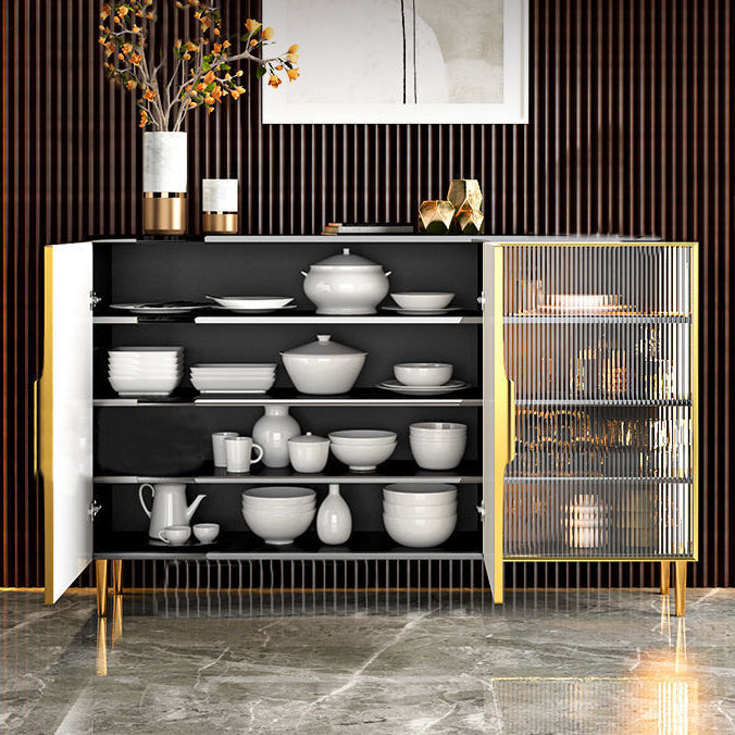 Glam Style Credenza Wood Glass Doors Buffet Credenza with Cabinets