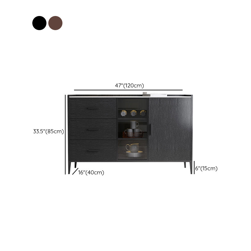 Stone Credenza Contemporary Style Glass Doors Server with Cabinets and Drawers