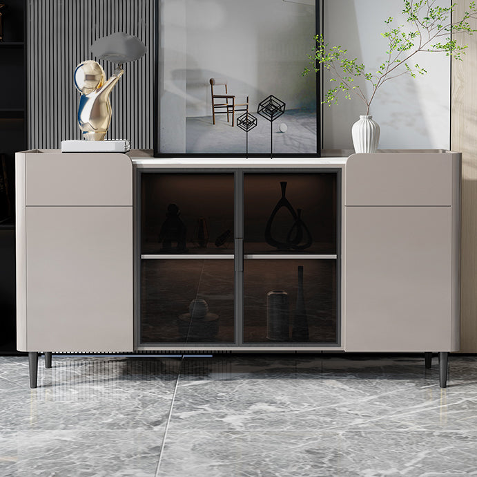 Stone Credenza Contemporary Sideboard with LED Lights Server with Cabinets and Drawers