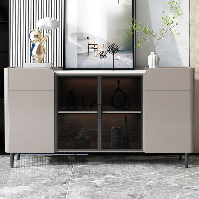 Stone Credenza Contemporary Sideboard with LED Lights Server with Cabinets and Drawers