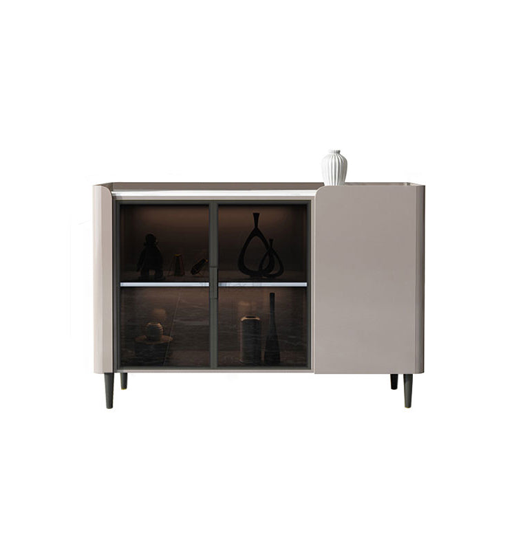 Stone Credenza Contemporary Sideboard with LED Lights Server with Cabinets and Drawers