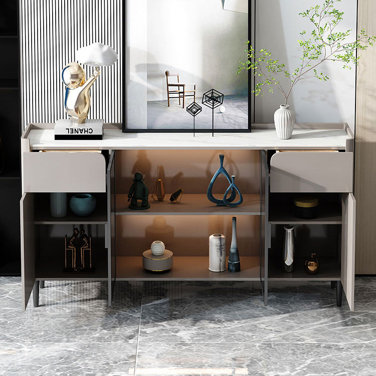 Stone Credenza Contemporary Sideboard with LED Lights Server with Cabinets and Drawers