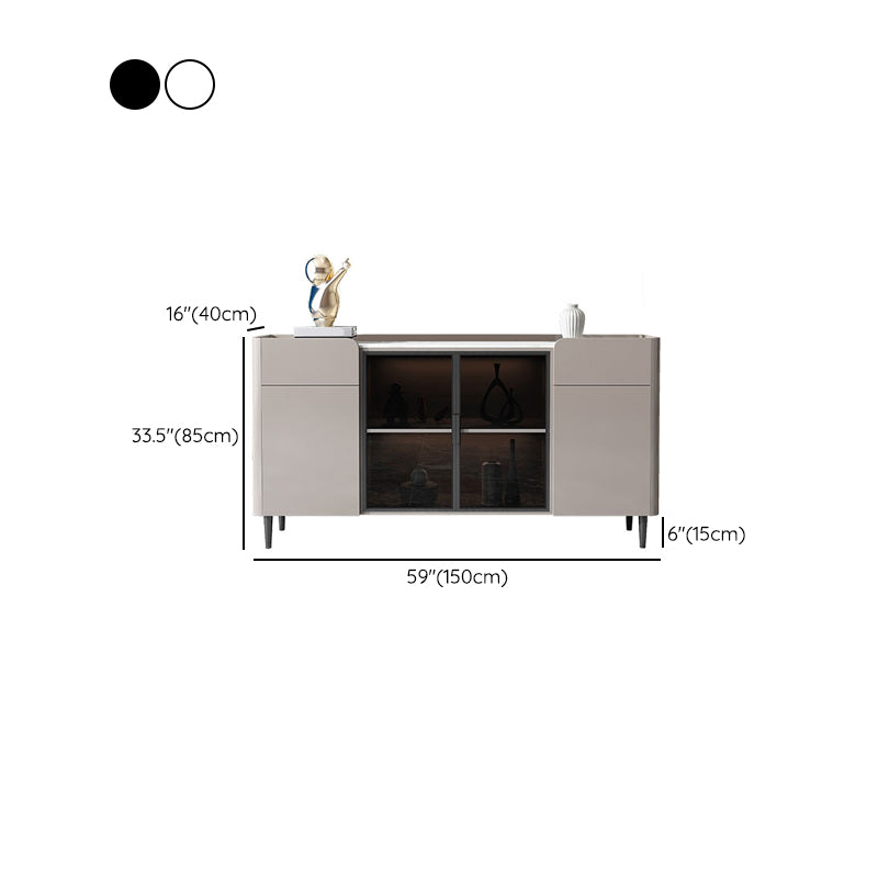 Stone Credenza Contemporary Sideboard with LED Lights Server with Cabinets and Drawers