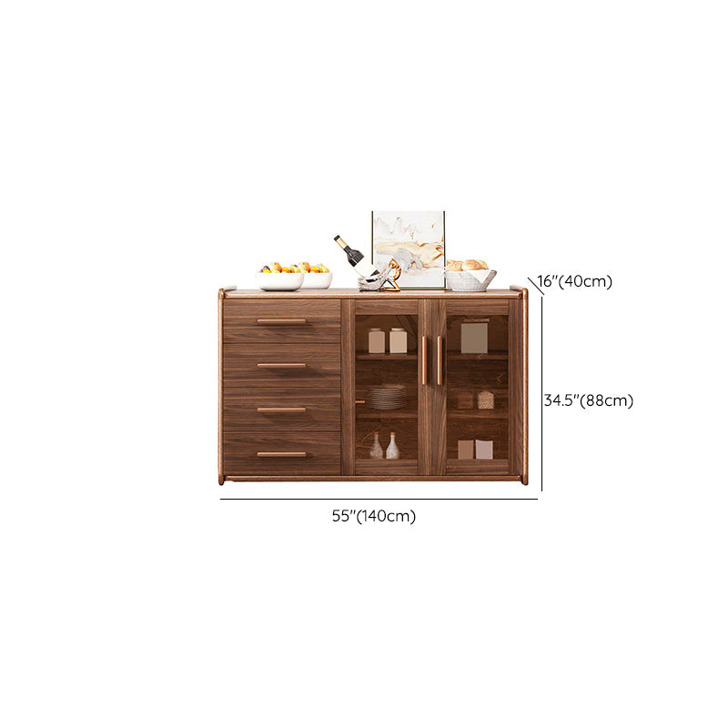 Modern Sideboard Wood Glass Doors Side Board with Drawers and Cabinets