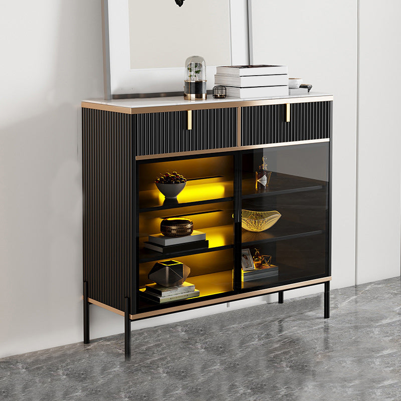 Glam Style Sideboard Stone Glass Doors Side Board with Cabinets and Drawers