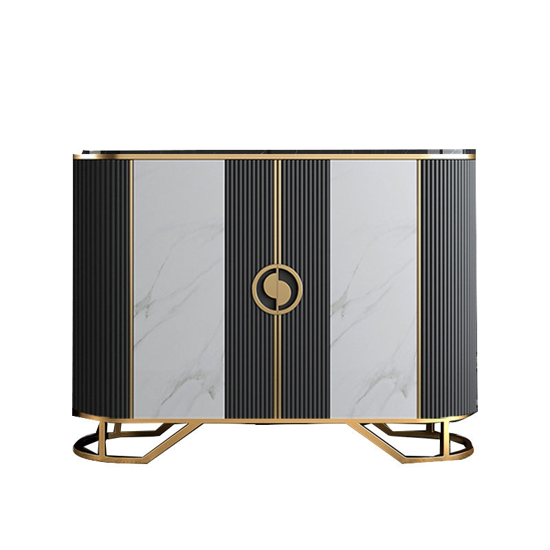 Glam Style Sideboard Marble Glass Doors Side Board with Cabinets