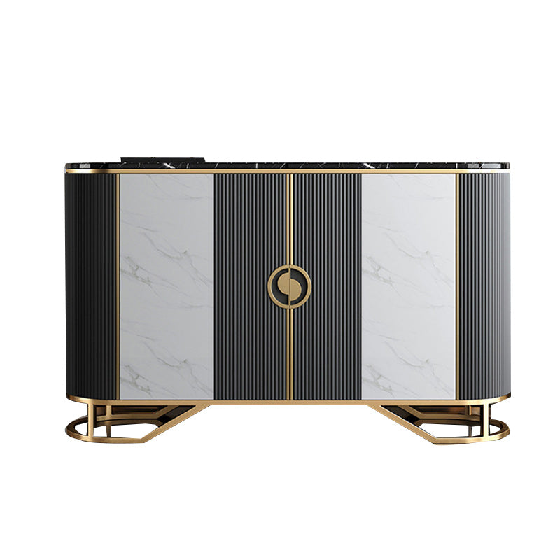 Glam Style Sideboard Marble Glass Doors Side Board with Cabinets