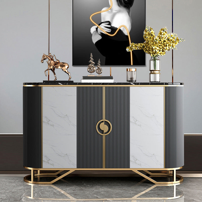 Glam Style Sideboard Marble Glass Doors Side Board with Cabinets