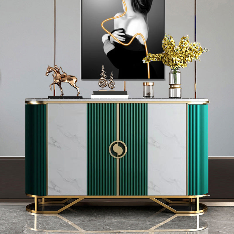 Glam Style Sideboard Marble Glass Doors Side Board with Cabinets