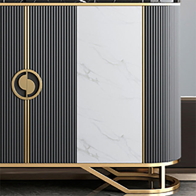 Glam Style Sideboard Marble Glass Doors Side Board with Cabinets