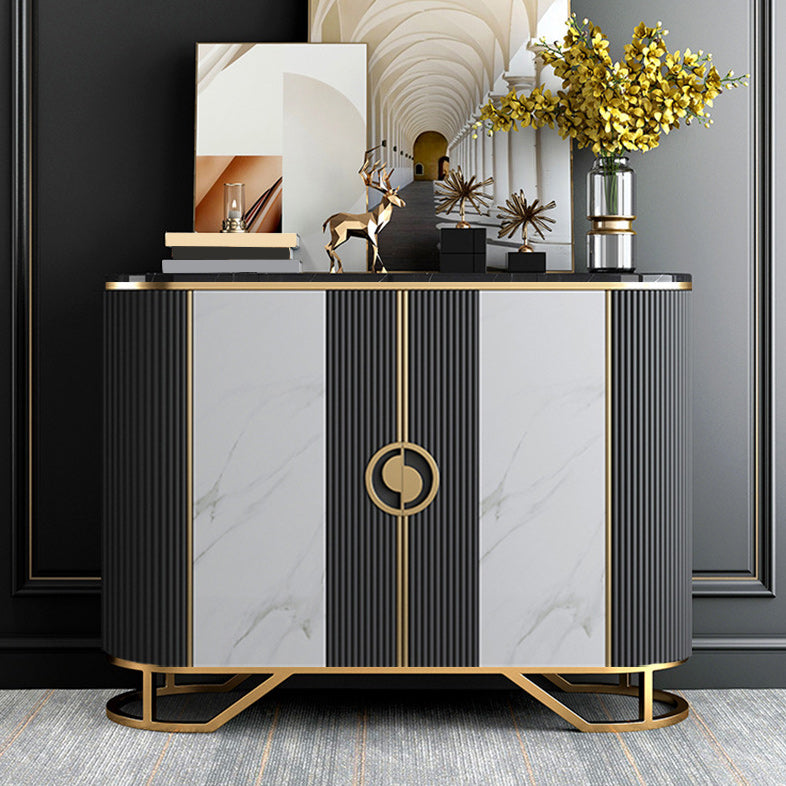 Glam Style Sideboard Marble Glass Doors Side Board with Cabinets