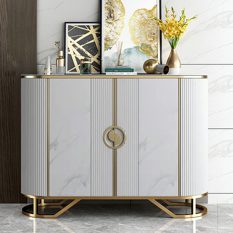 Glam Style Sideboard Marble Glass Doors Side Board with Cabinets