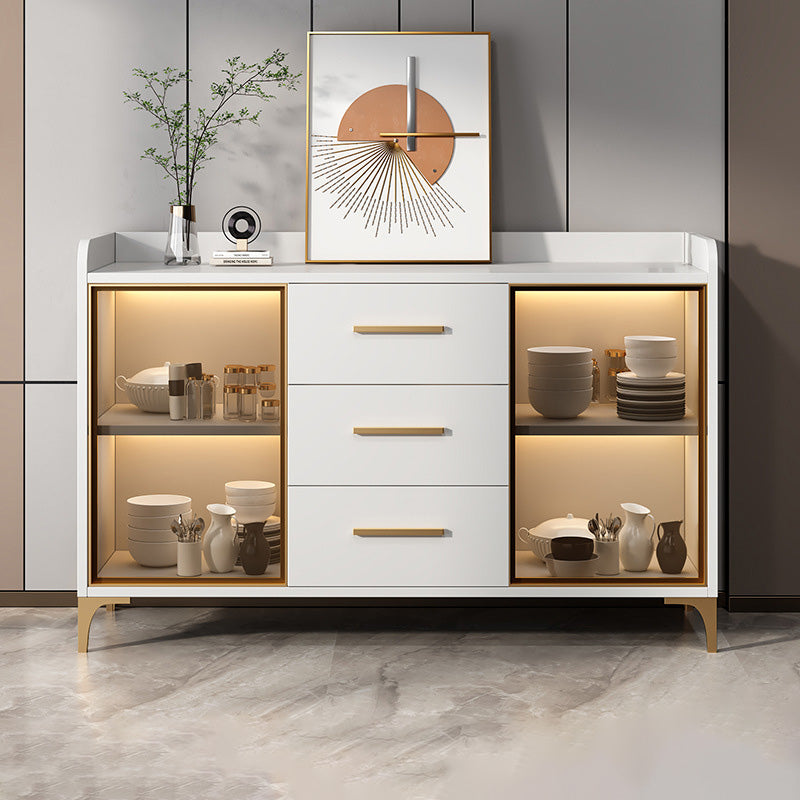 Glam Style Sideboard Wood Glass Doors Side Board with Cabinets and Drawers without Light