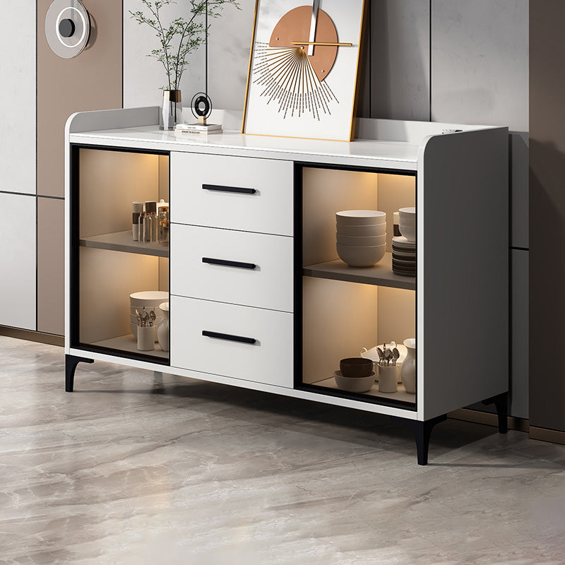 Glam Style Sideboard Wood Glass Doors Side Board with Cabinets and Drawers without Light