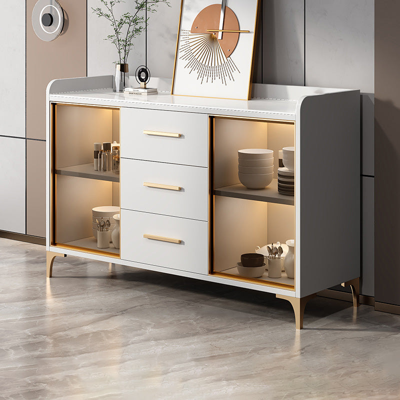 Glam Style Sideboard Wood Glass Doors Side Board with Cabinets and Drawers without Light