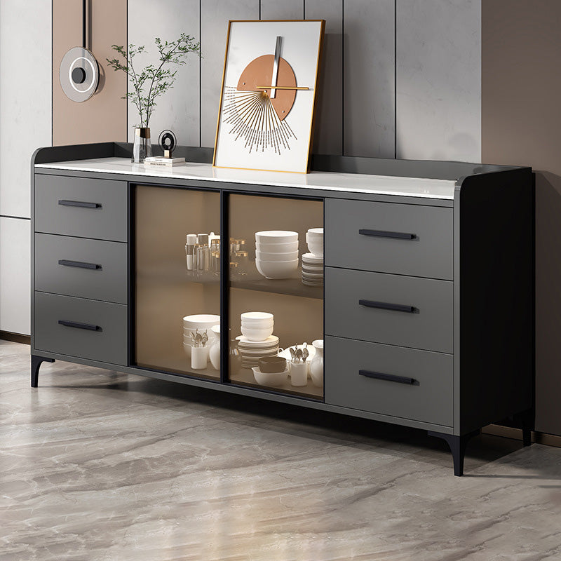 Glam Style Sideboard Wood Glass Doors Side Board with Cabinets and Drawers without Light