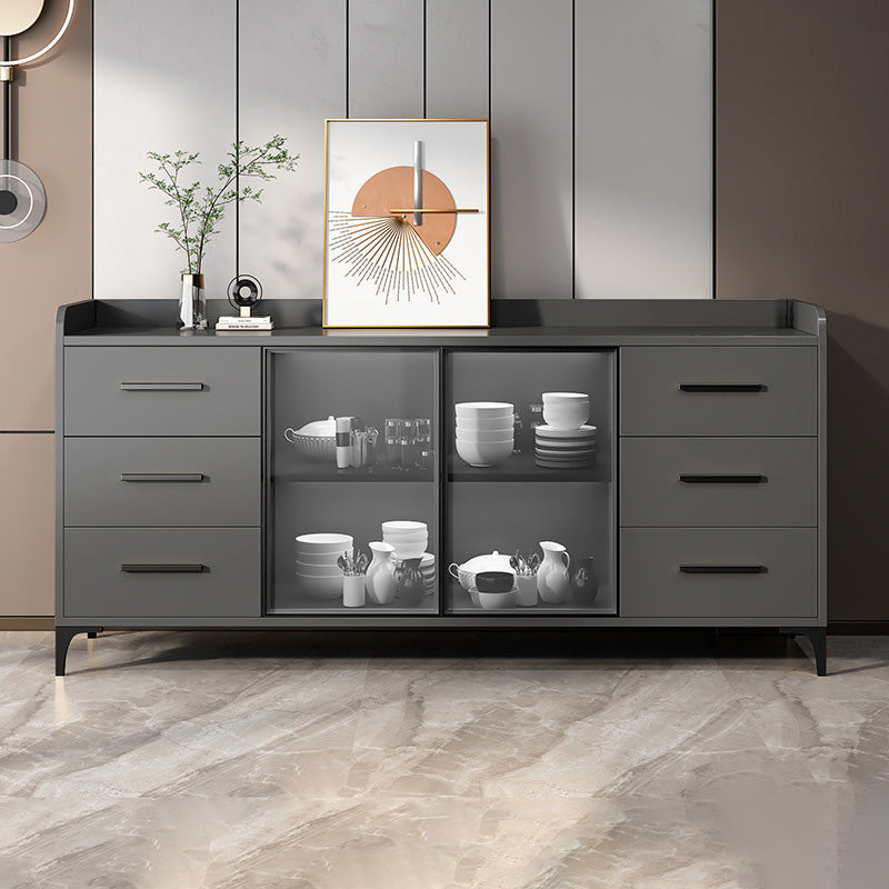 Glam Style Sideboard Wood Glass Doors Side Board with Cabinets and Drawers without Light