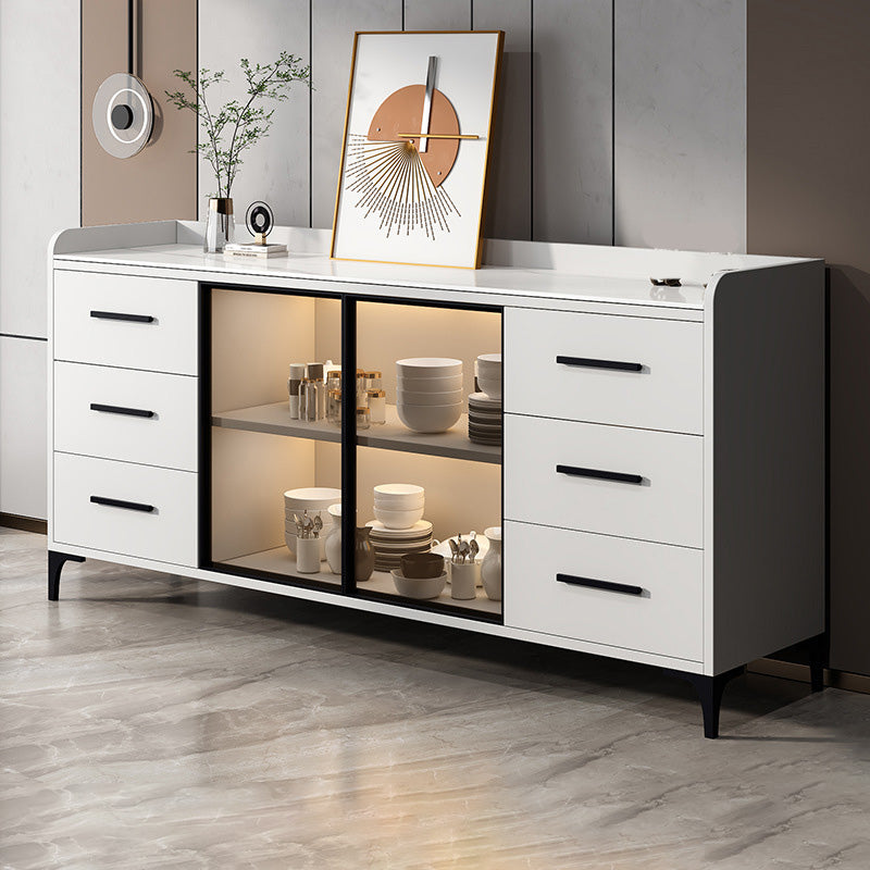 Glam Style Sideboard Wood Glass Doors Side Board with Cabinets and Drawers without Light