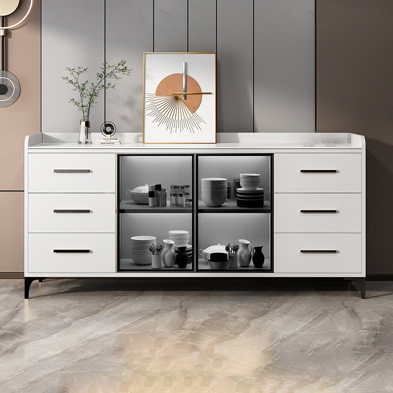 Glam Style Sideboard Wood Glass Doors Side Board with Cabinets and Drawers without Light