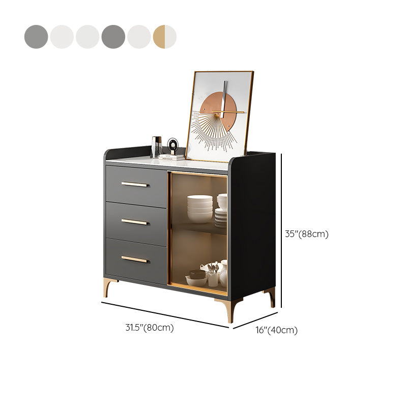 Glam Style Sideboard Wood Glass Doors Side Board with Cabinets and Drawers without Light