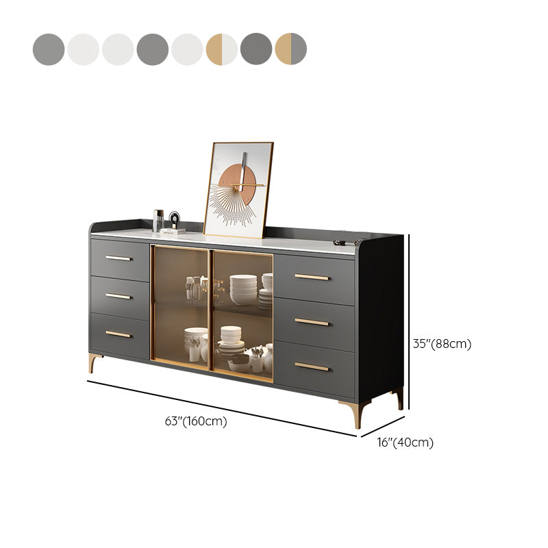 Glam Style Sideboard Wood Glass Doors Side Board with Cabinets and Drawers without Light