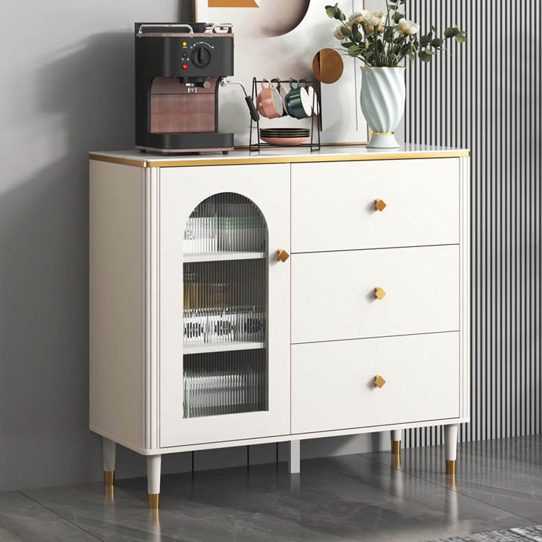 Glam Sideboard Stone Glass Doors Side Board with Cabinets and Drawers