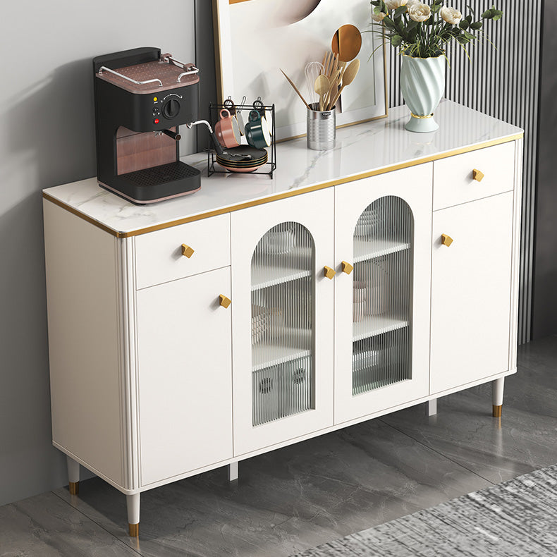 Glam Sideboard Stone Glass Doors Side Board with Cabinets and Drawers