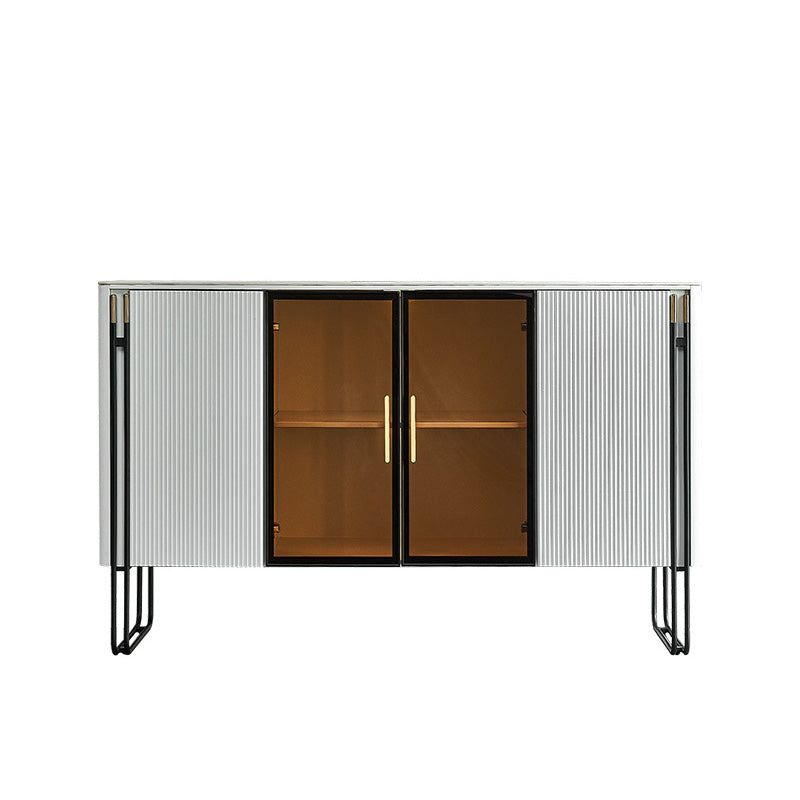 Glam Style Sideboard Glass Doors Stone Side Board with Cabinets