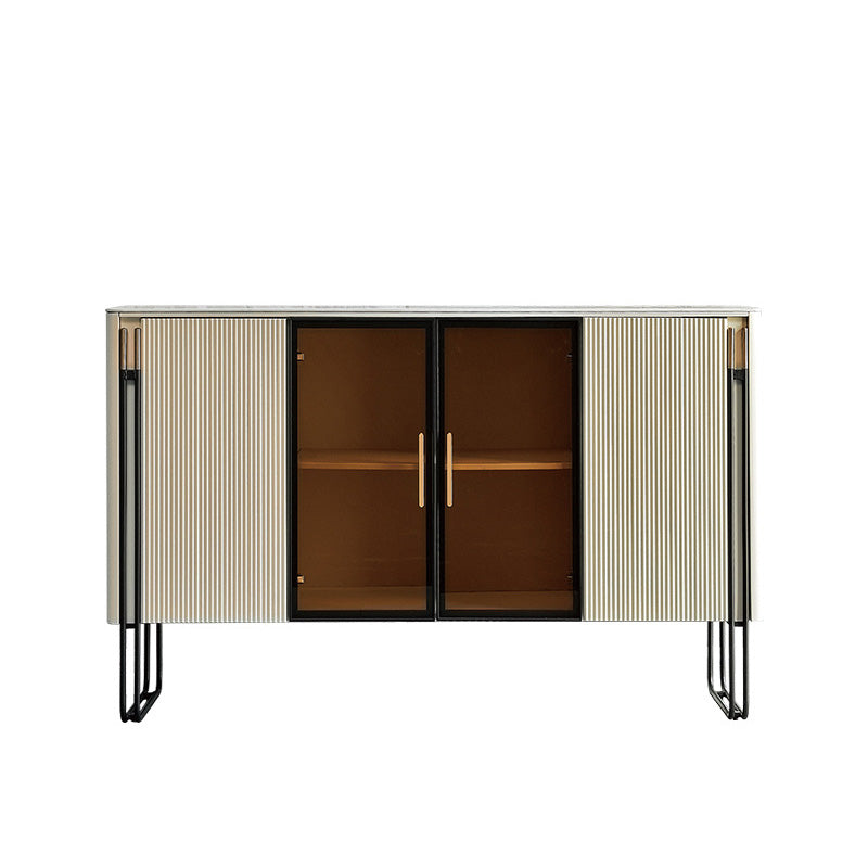 Glam Style Sideboard Glass Doors Stone Side Board with Cabinets