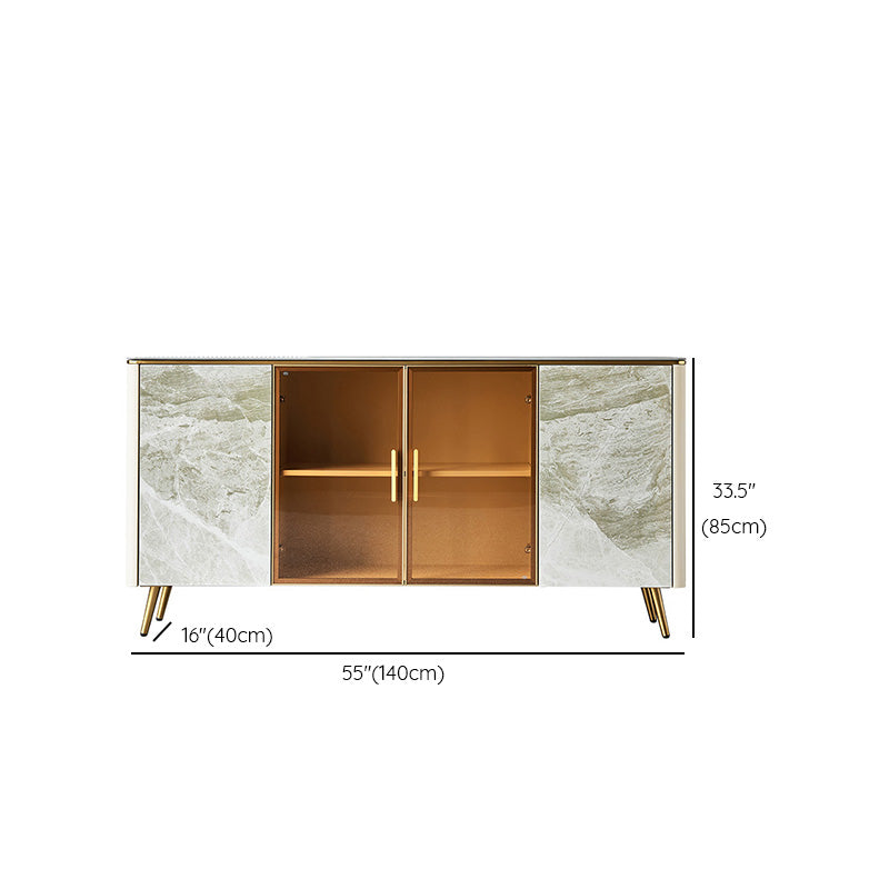 Glam Style Sideboard Glass Doors Stone Side Board with Cabinets