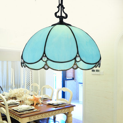 Tiffany Flower Hanging Lamp 1 lamp blauw/helder handgesneden glazen plafond hanglampje voor eetkamer
