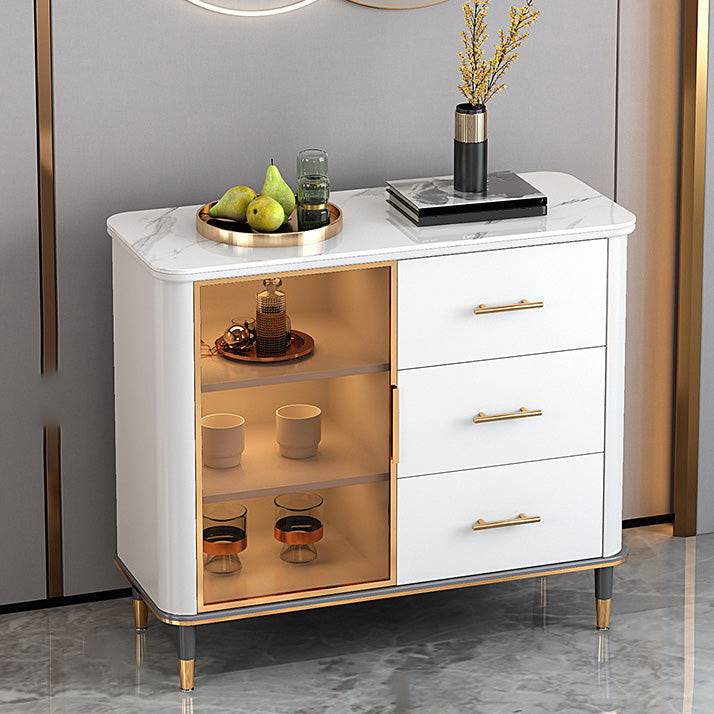 Glam Sideboard Stone Glass Doors Side Board with Cabinet and Drawers