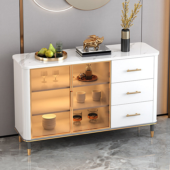 Glam Sideboard Stone Glass Doors Side Board with Cabinet and Drawers